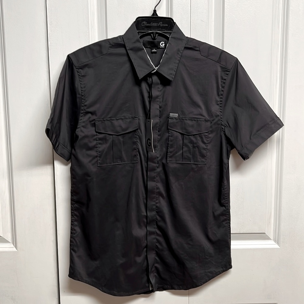 Guess Olson Concrete Gray Easy Care Pocket Stretch Double Pocket Shir Size S NWT